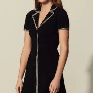 Sandro Laureene Knit Collared Button Down women’s black dress size 36